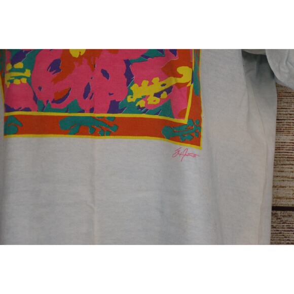 VINTAGE Peacock Papers Boston Womens Size Large Graphic Crew Neck T-Shirt Neon - Picture 4 of 8